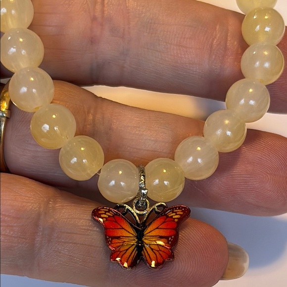 Yellow Glass Beaded Bracelet with Butterfly Charm - Picture 3 of 5
